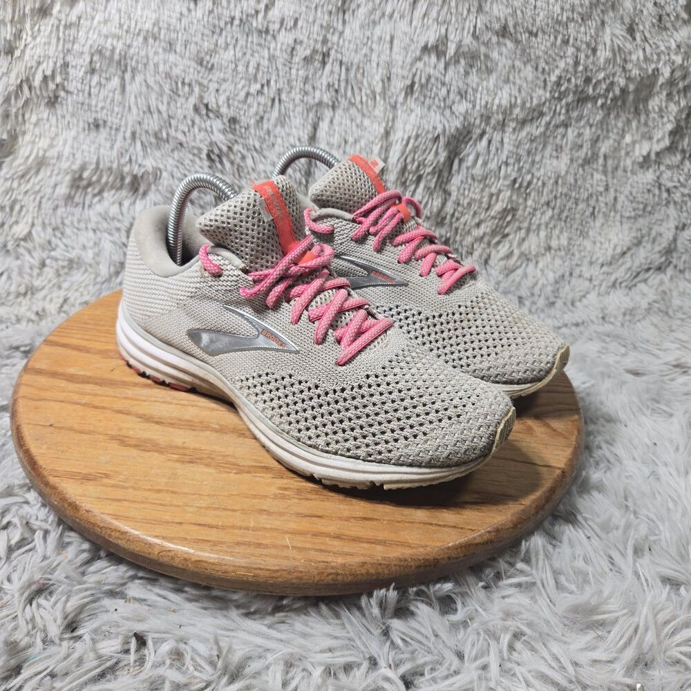 Brooks Revel 2 Womens Gray White Pink Cushioned Running Sneaker Size 8.5 Mesh